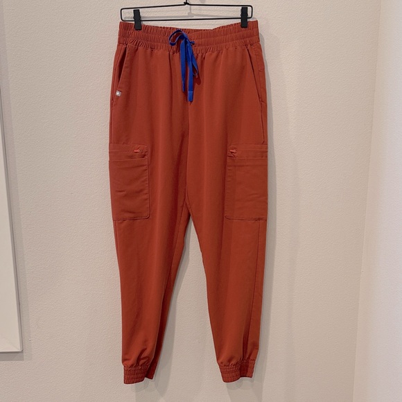 Figs Technical Cargo Pants in Auburn with Neon Blue Drawstring Size Large - Picture 1 of 12